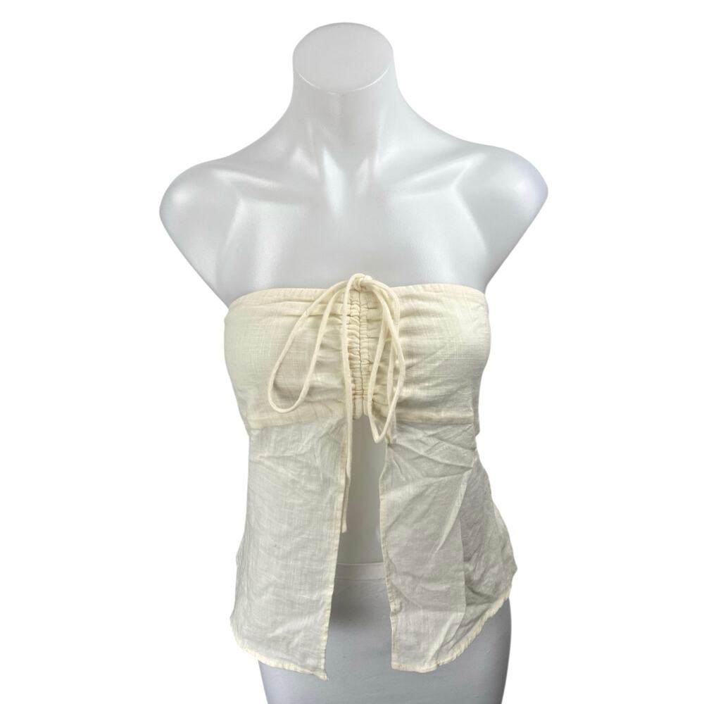 Edikted Cream Strapless Bandeau Tube Sleeveless Split Lace Up Blouse Top Size S